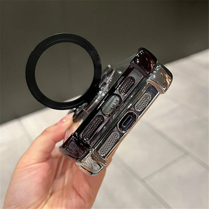 Capa Magnética Transparente Luxury Plating Shockproof com Suporte para Magsafe para iPhone 15, 16, 14, 13, 12, 11 Pro Max