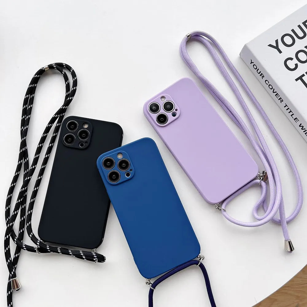 Capa Silicone Crossbody com Cordão para iPhone