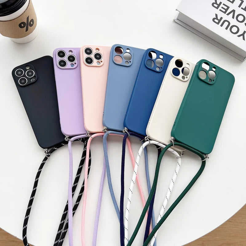 Capa Silicone Crossbody com Cordão para iPhone