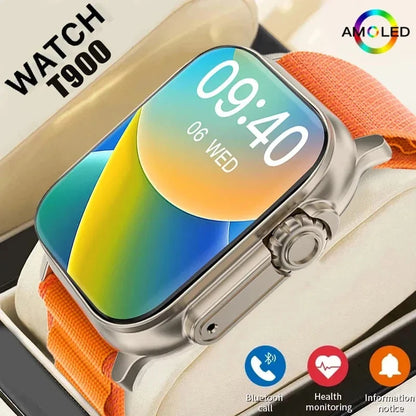 LAXASFIT T900Ultra Smartwatch Bluetooth com Chamadas, Alerta de Mensagens, Monitor de Frequência Cardíaca e Funcionalidades Esportivas – Compatível com Android e iOS para Homens e Mulheres