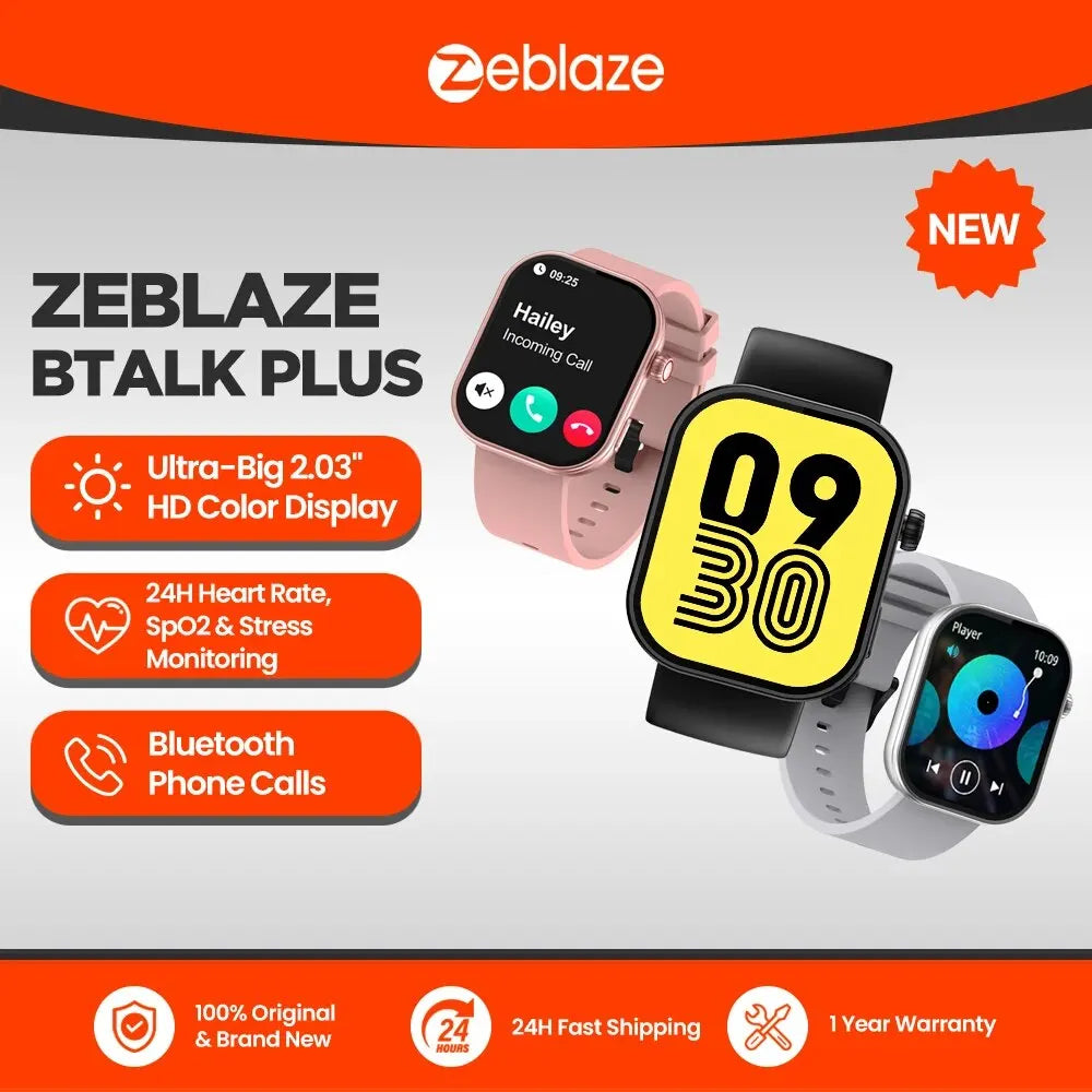 Novo Zeblaze Btalk Plus Smartwatch com Chamadas por Voz, Display Colorido HD de 2.03'', Monitoramento de Saúde e Fitness, Relógio Inteligente para Homens e Mulheres