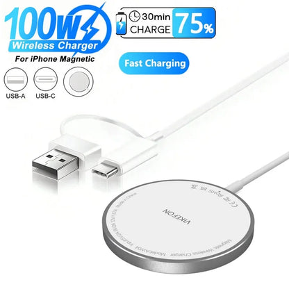 Carregador Sem Fio Magnético de 100W USB + Tipo C para MagSafe - Iphone -