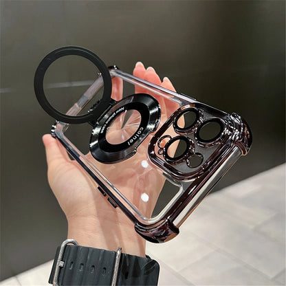 Capa Magnética Transparente Luxury Plating Shockproof com Suporte para Magsafe para iPhone 15, 16, 14, 13, 12, 11 Pro Max