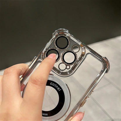 Capa Magnética Transparente Luxury Plating Shockproof com Suporte para Magsafe para iPhone 15, 16, 14, 13, 12, 11 Pro Max