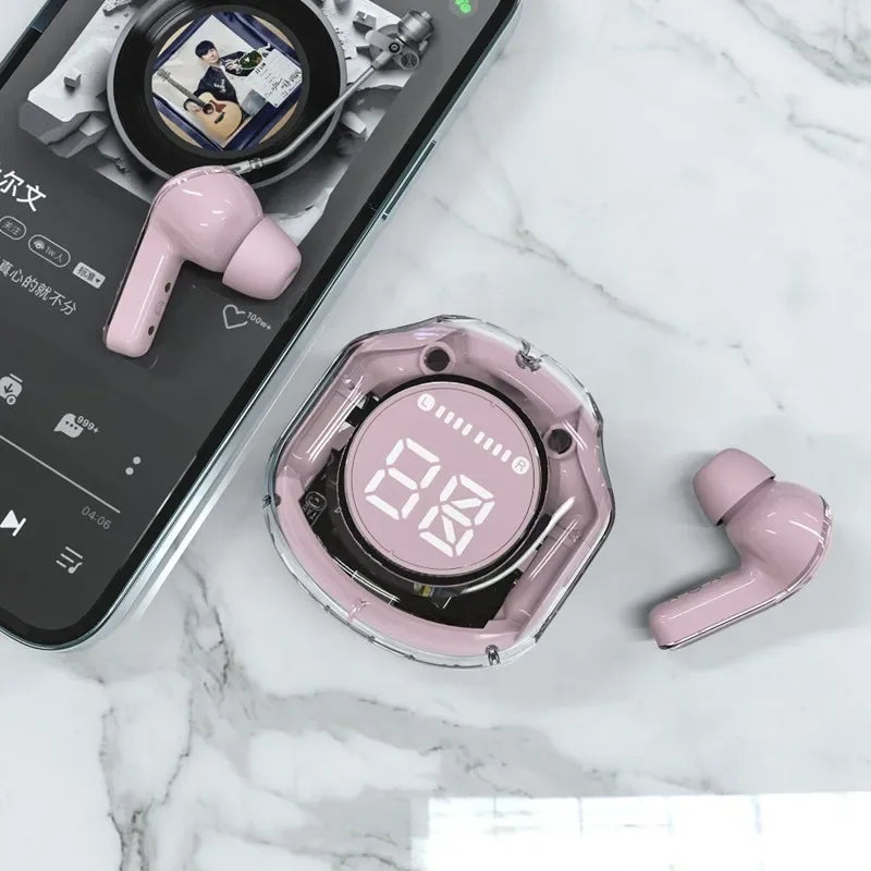 Fones Bluetooth T8 PRO – Display Digital - Transparentes