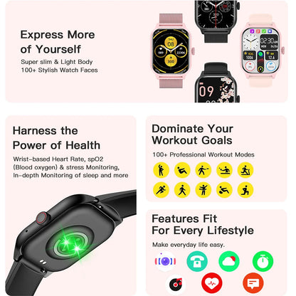 LEMF0 LT10 Smartwatch 2024 - Relógio Inteligente Android com Chamadas Bluetooth, Discagem por Toque, Música, Fitness Tracker e Monitoramento de Atividades Esportivas