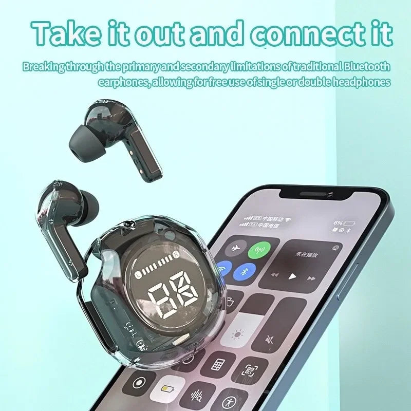 Fones Bluetooth T8 PRO – Display Digital - Transparentes