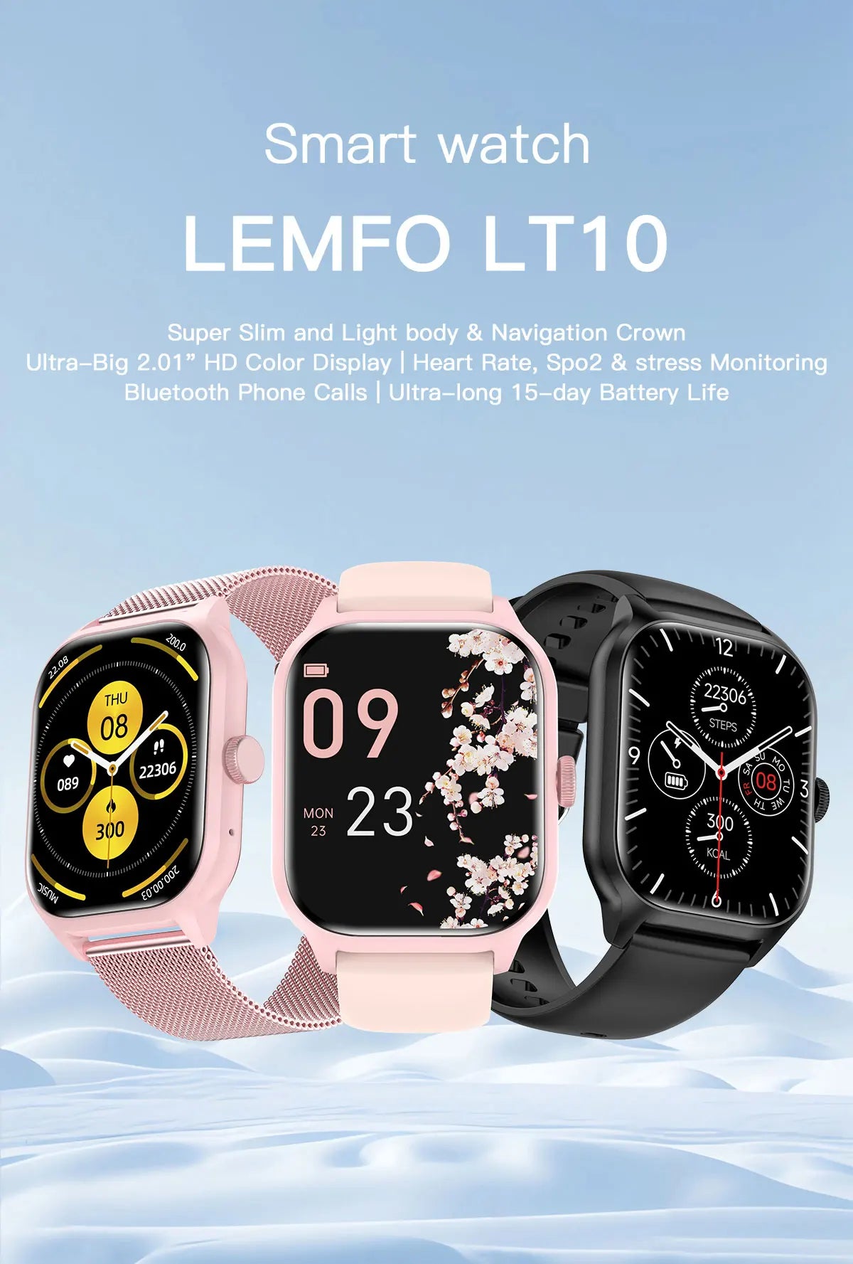 LEMF0 LT10 Smartwatch 2024 - Relógio Inteligente Android com Chamadas Bluetooth, Discagem por Toque, Música, Fitness Tracker e Monitoramento de Atividades Esportivas