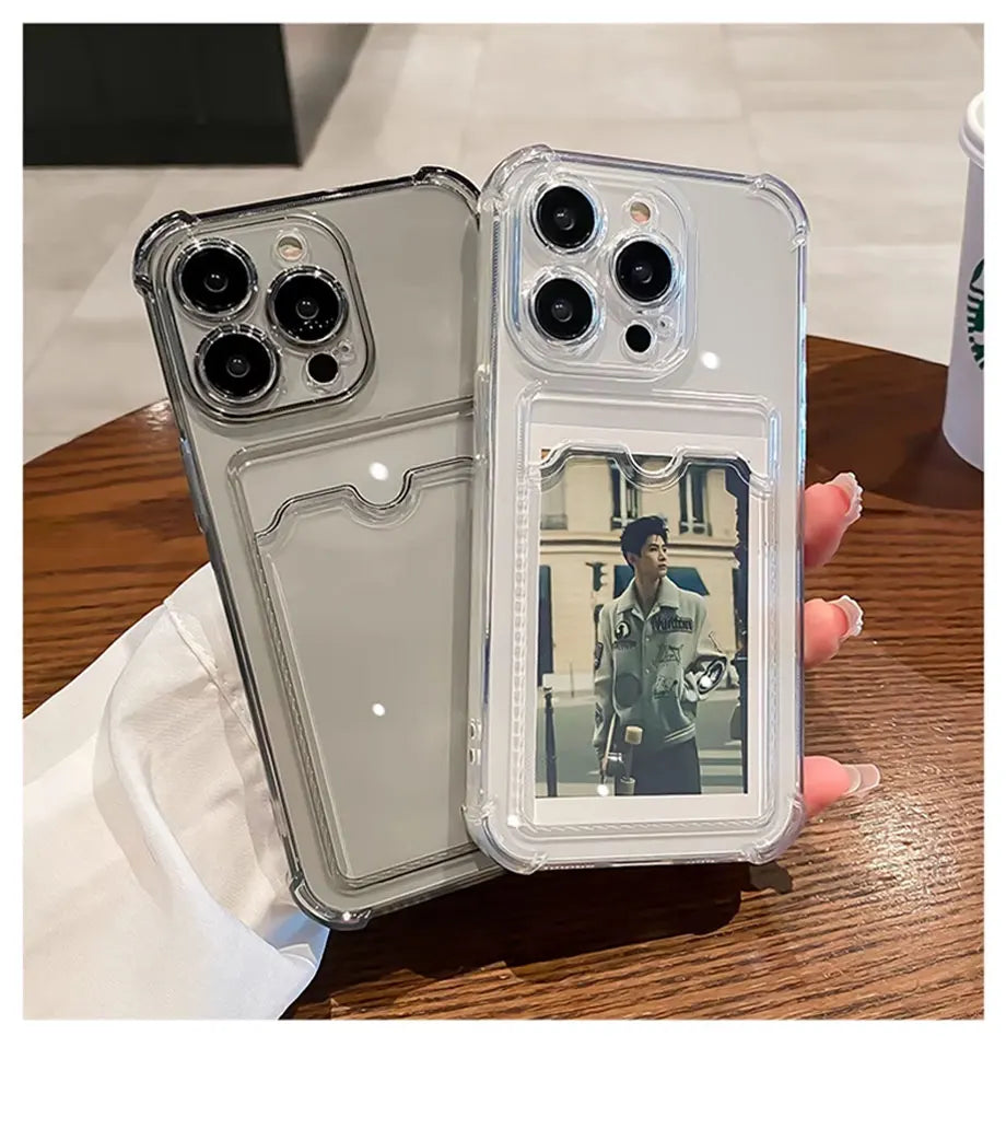 Capa Transparente com Slot para Cartão e Suporte para iPhone