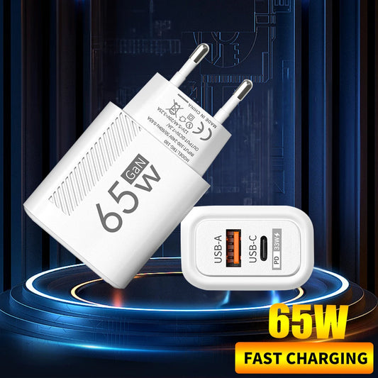 Total 65W USB C Charger GaN Fast Charging Wall Charger For iPhone Samsung Xiaomi Quick Charge EU/US Plug Phone Charger Adapter.