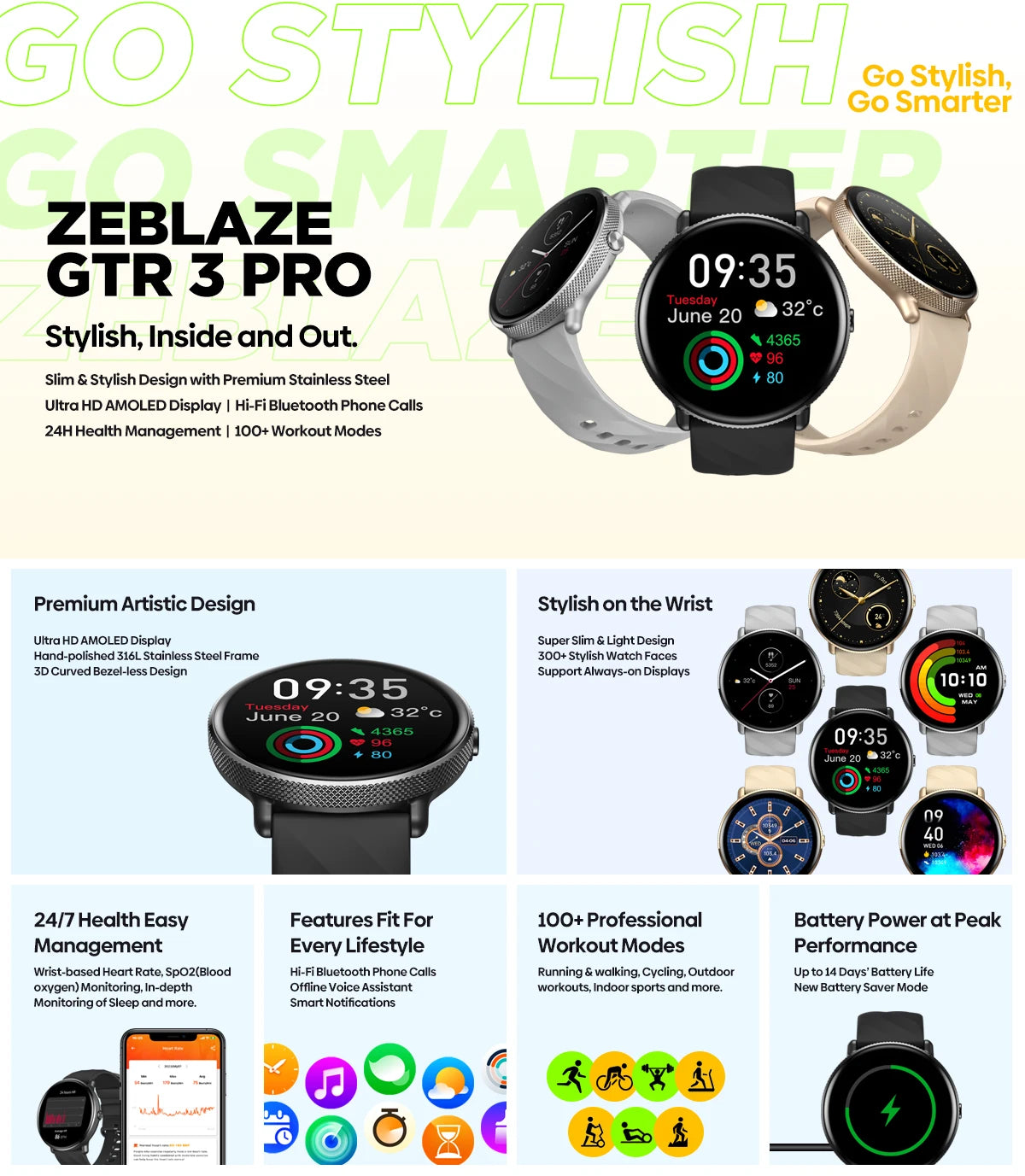 Zeblaze GTR 3 Pro Smartwatch com Chamada por Voz, Display AMOLED de 1,43"