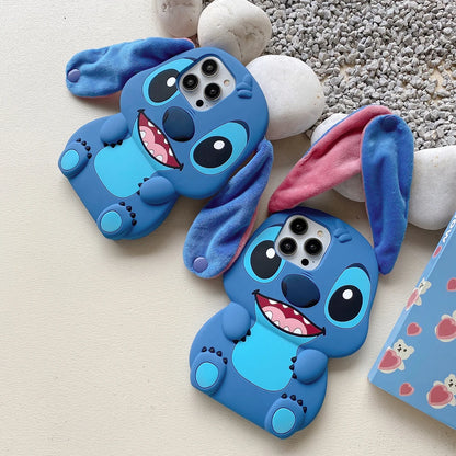 Capa Kawaii Sit Stitch com Botão e Alça para iPhone 15 Pro Max, 11, 12 Pro Max, 14 Pro, 14 Plus, 13, 12 – Capa de Silicone Macia e Estilo Cartoon